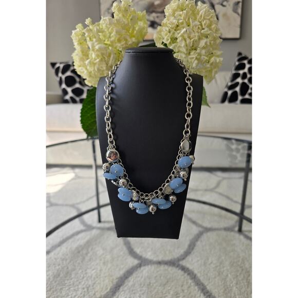 Talbots Silver Blue Disc Bead Necklace New - Picture 2 of 4